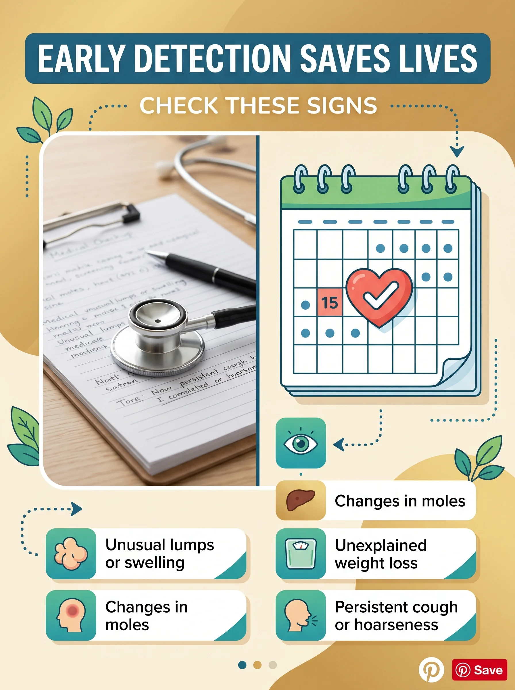Doctor doing a routine checkup beside an illustration of a clipboard with cancer-screening tests